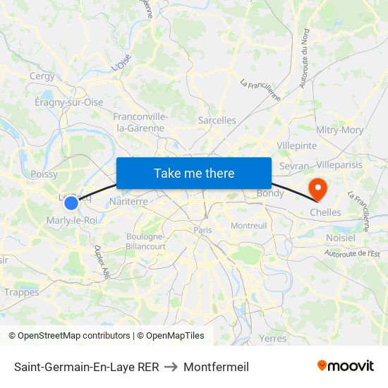 Saint-Germain-En-Laye RER to Montfermeil map