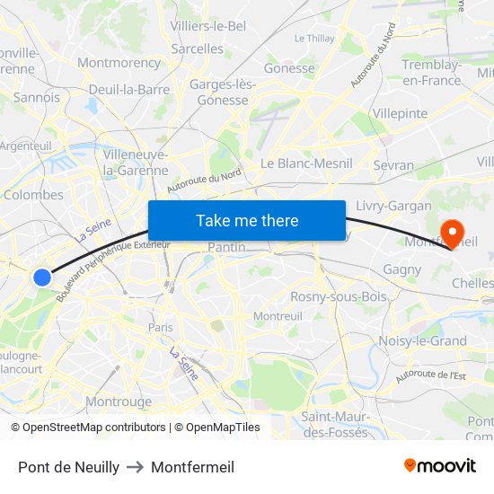 Pont de Neuilly to Montfermeil map