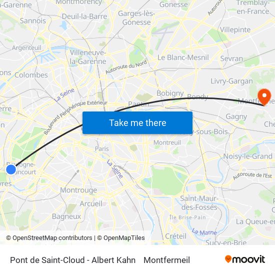 Pont de Saint-Cloud - Albert Kahn to Montfermeil map