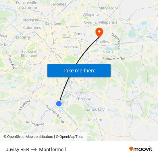 Juvisy RER to Montfermeil map