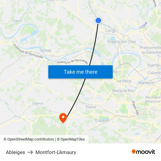 Ableiges to Montfort-L'Amaury map