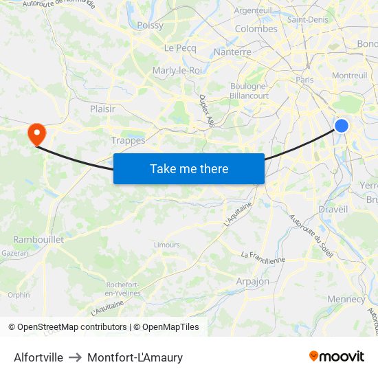 Alfortville to Montfort-L'Amaury map