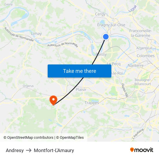 Andresy to Montfort-L'Amaury map