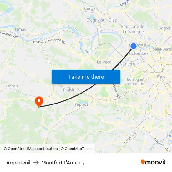 Argenteuil to Montfort-L'Amaury map