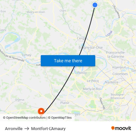 Arronville to Montfort-L'Amaury map