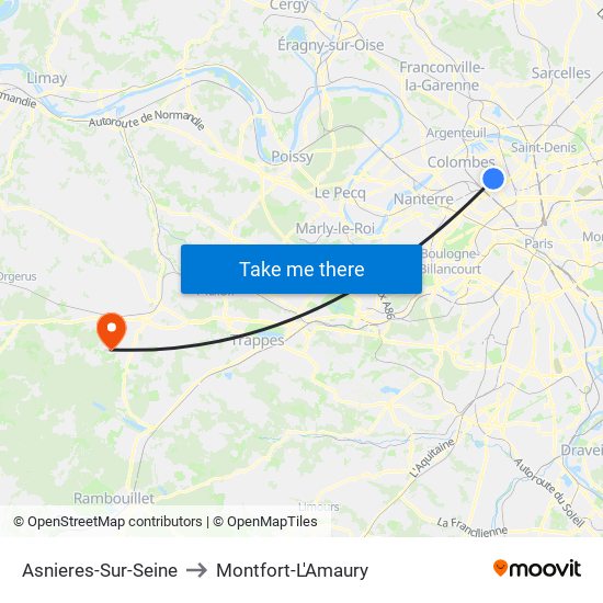 Asnieres-Sur-Seine to Montfort-L'Amaury map