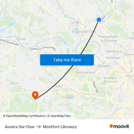Auvers-Sur-Oise to Montfort-L'Amaury map