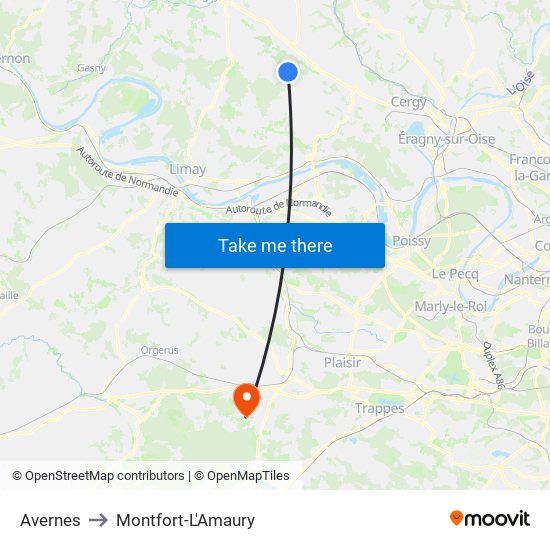 Avernes to Montfort-L'Amaury map