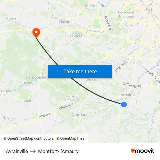 Avrainville to Montfort-L'Amaury map