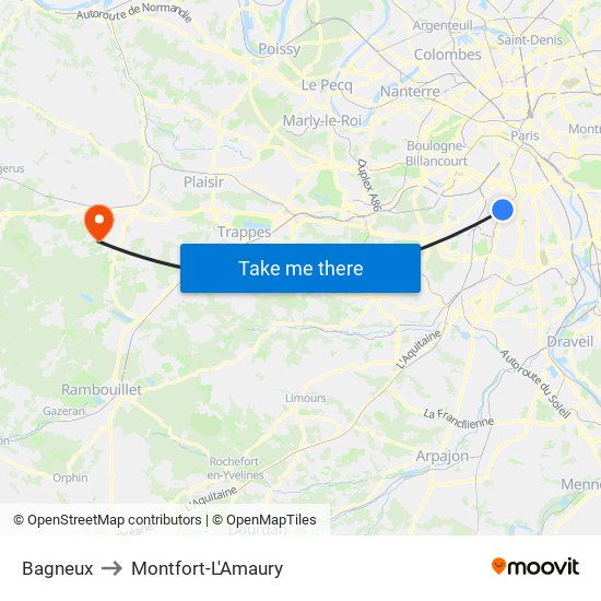 Bagneux to Montfort-L'Amaury map