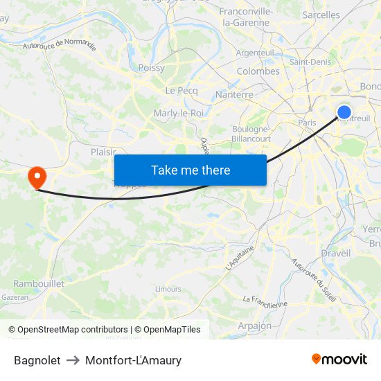 Bagnolet to Montfort-L'Amaury map