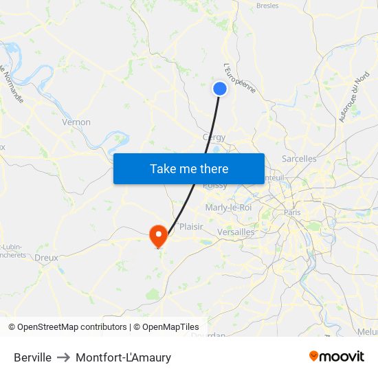 Berville to Montfort-L'Amaury map