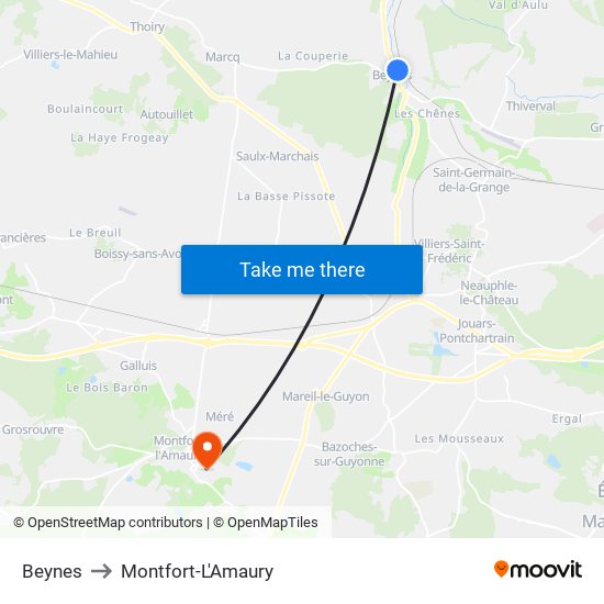 Beynes to Montfort-L'Amaury map