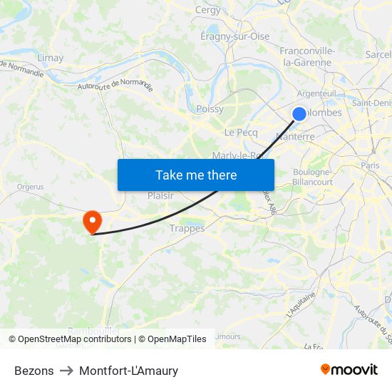 Bezons to Montfort-L'Amaury map
