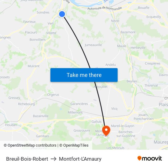 Breuil-Bois-Robert to Montfort-L'Amaury map