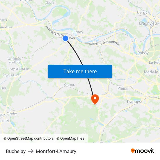 Buchelay to Montfort-L'Amaury map