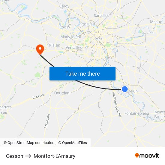 Cesson to Montfort-L'Amaury map