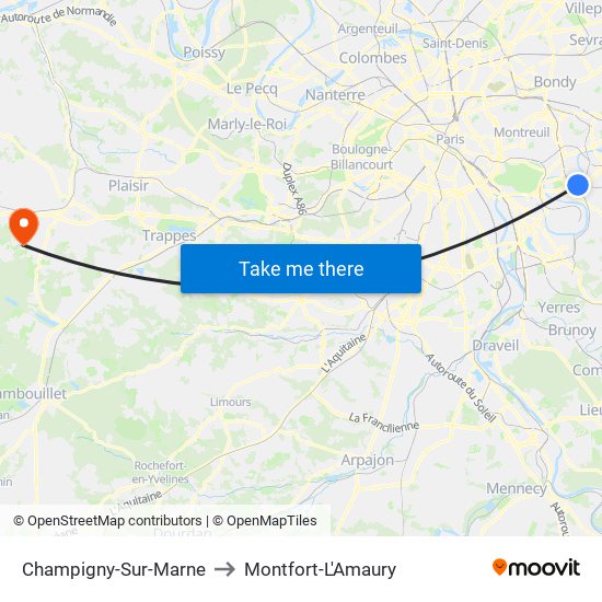 Champigny-Sur-Marne to Montfort-L'Amaury map
