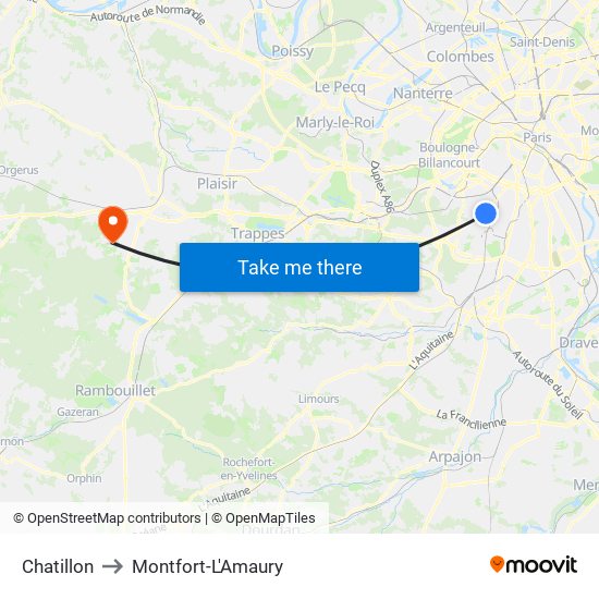Chatillon to Montfort-L'Amaury map