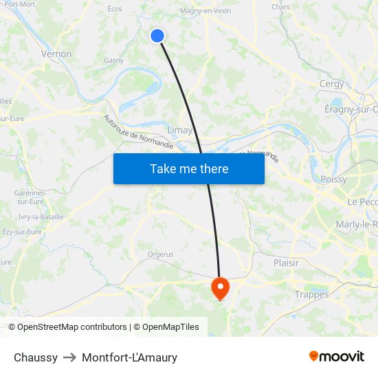 Chaussy to Montfort-L'Amaury map