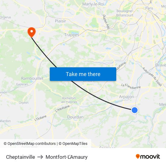 Cheptainville to Montfort-L'Amaury map