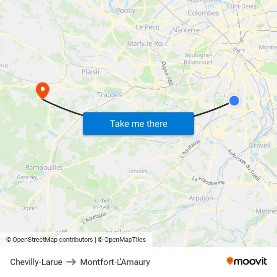 Chevilly-Larue to Montfort-L'Amaury map