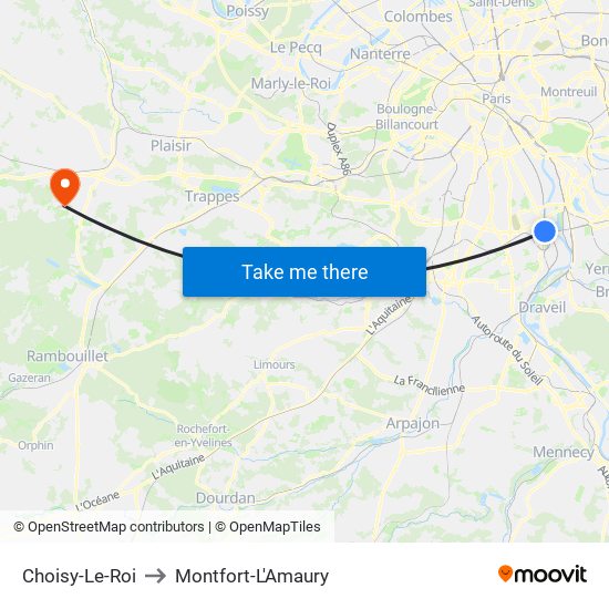 Choisy-Le-Roi to Montfort-L'Amaury map