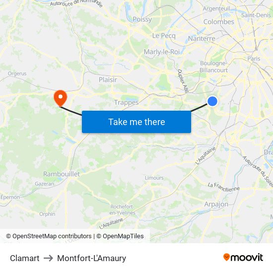 Clamart to Montfort-L'Amaury map