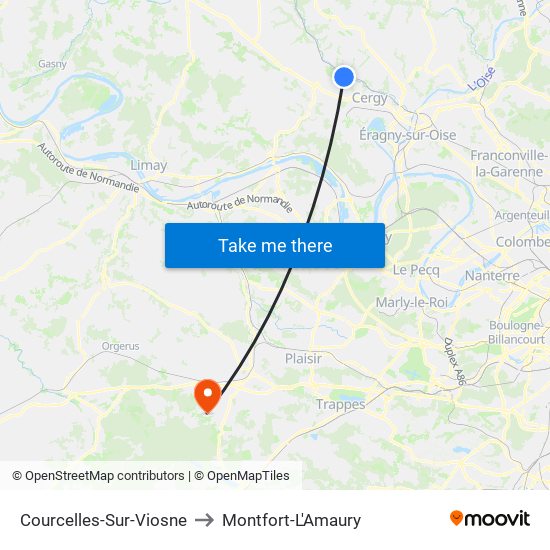 Courcelles-Sur-Viosne to Montfort-L'Amaury map