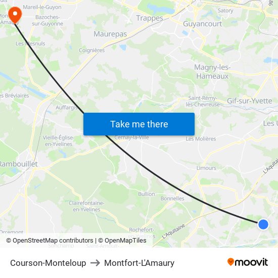 Courson-Monteloup to Montfort-L'Amaury map