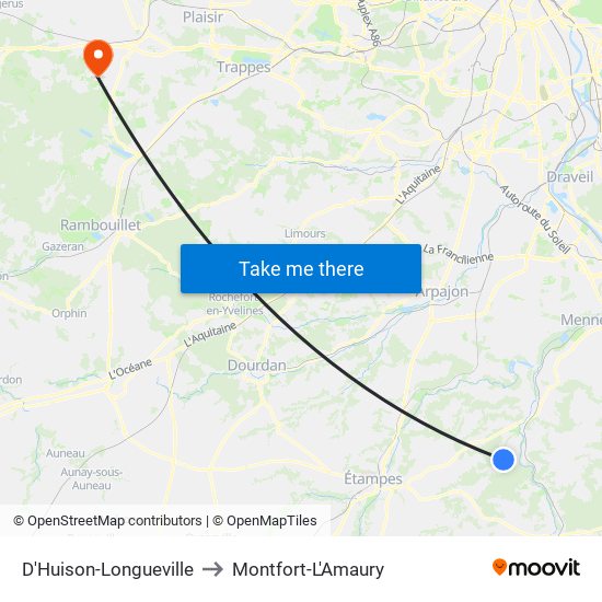 D'Huison-Longueville to Montfort-L'Amaury map