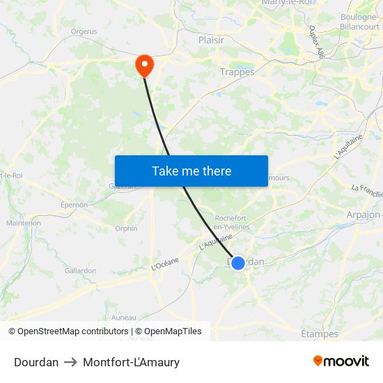 Dourdan to Montfort-L'Amaury map