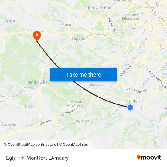 Egly to Montfort-L'Amaury map