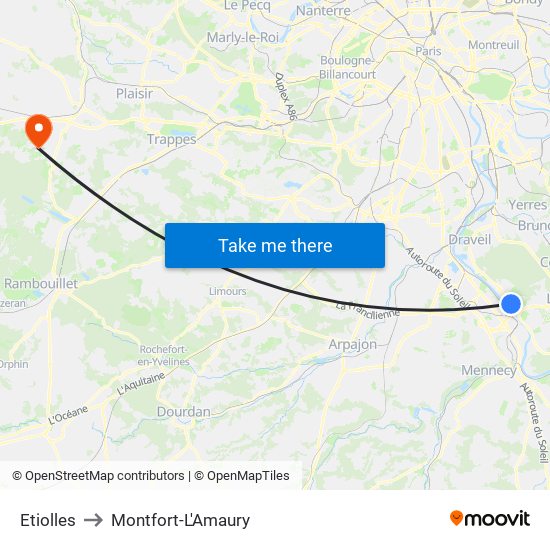 Etiolles to Montfort-L'Amaury map