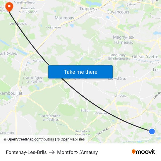 Fontenay-Les-Briis to Montfort-L'Amaury map