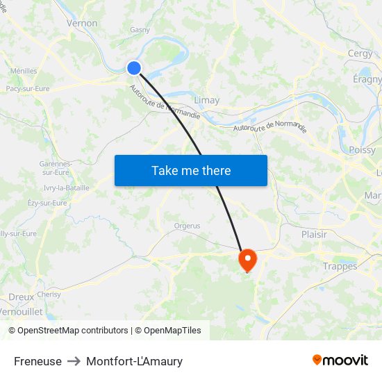 Freneuse to Montfort-L'Amaury map