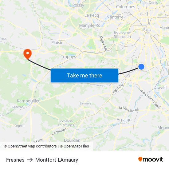 Fresnes to Montfort-L'Amaury map