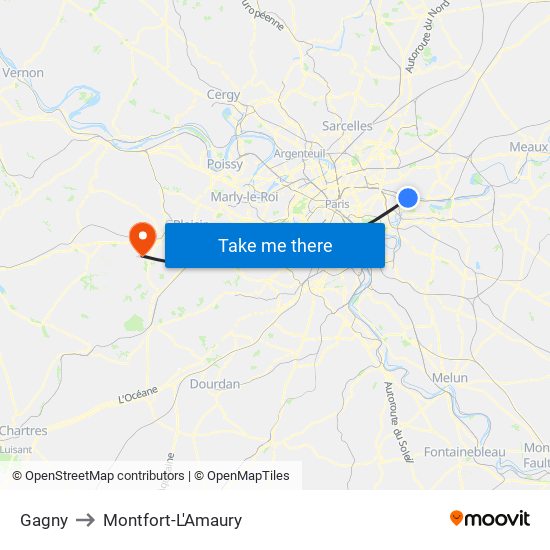 Gagny to Montfort-L'Amaury map