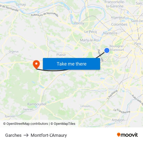 Garches to Montfort-L'Amaury map