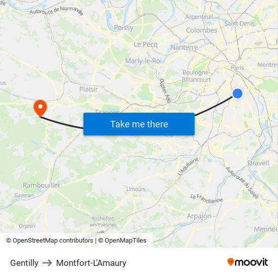 Gentilly to Montfort-L'Amaury map