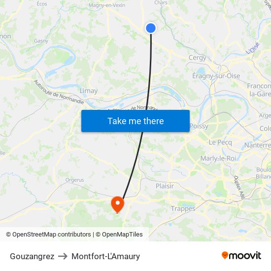 Gouzangrez to Montfort-L'Amaury map