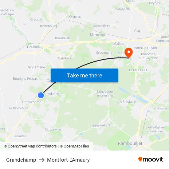 Grandchamp to Montfort-L'Amaury map