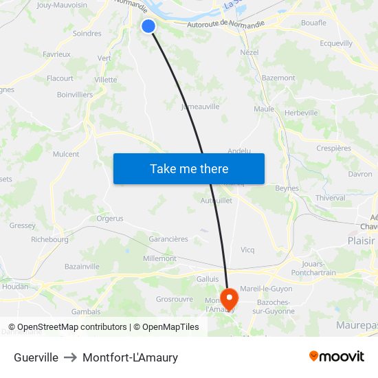 Guerville to Montfort-L'Amaury map