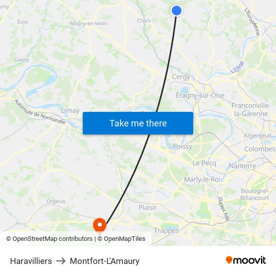 Haravilliers to Montfort-L'Amaury map