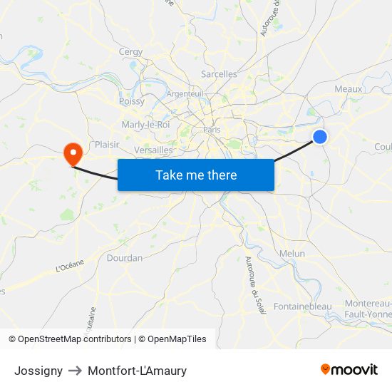 Jossigny to Montfort-L'Amaury map