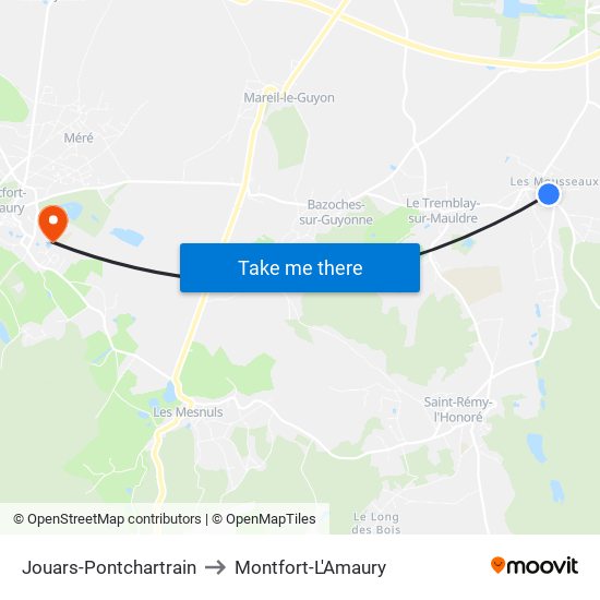 Jouars-Pontchartrain to Montfort-L'Amaury map