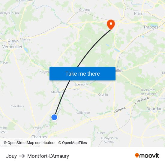 Jouy to Montfort-L'Amaury map