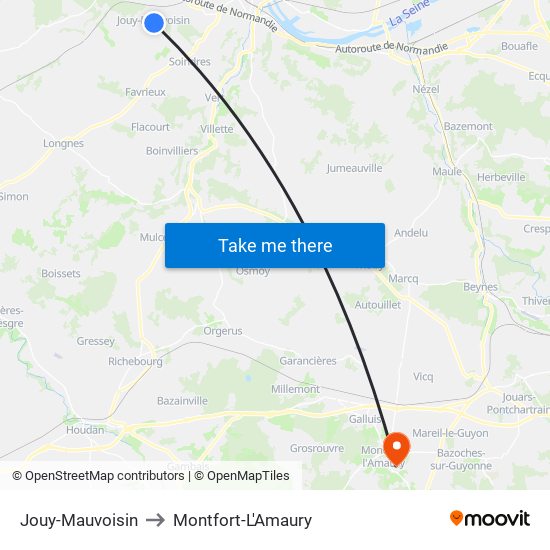 Jouy-Mauvoisin to Montfort-L'Amaury map