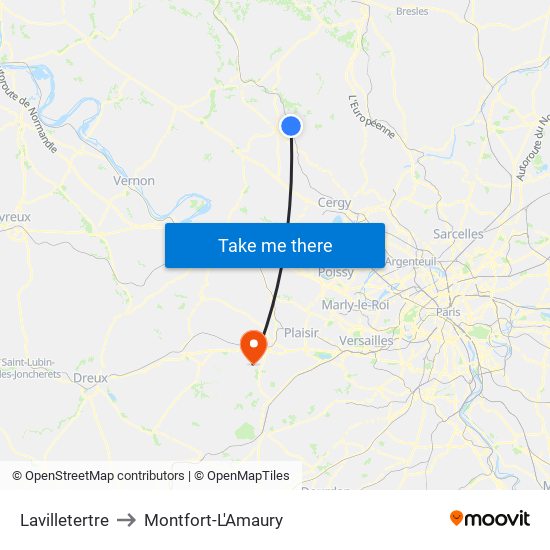 Lavilletertre to Montfort-L'Amaury map