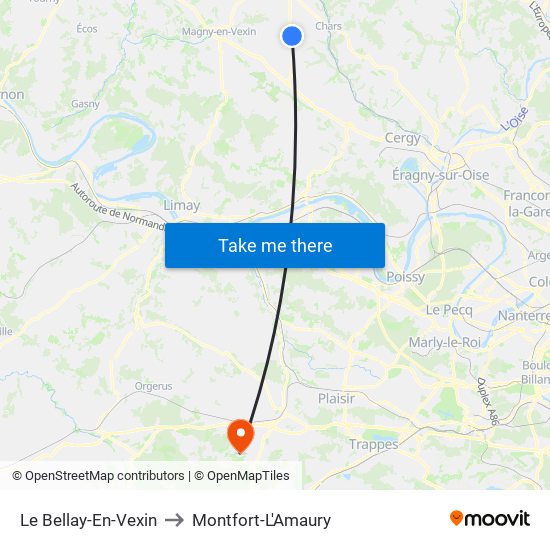 Le Bellay-En-Vexin to Montfort-L'Amaury map